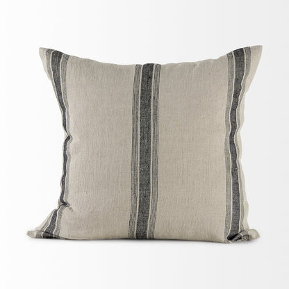 20L X 20W Beige And Black Fabric Striped Decorative Pillow Cover
