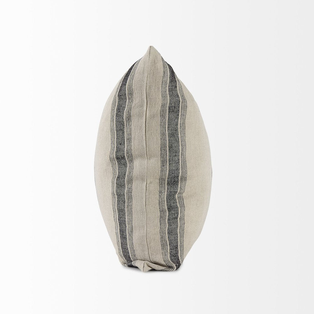 20L X 20W Beige And Black Fabric Striped Decorative Pillow Cover