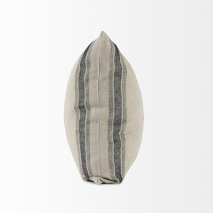 20L X 20W Beige And Black Fabric Striped Decorative Pillow Cover