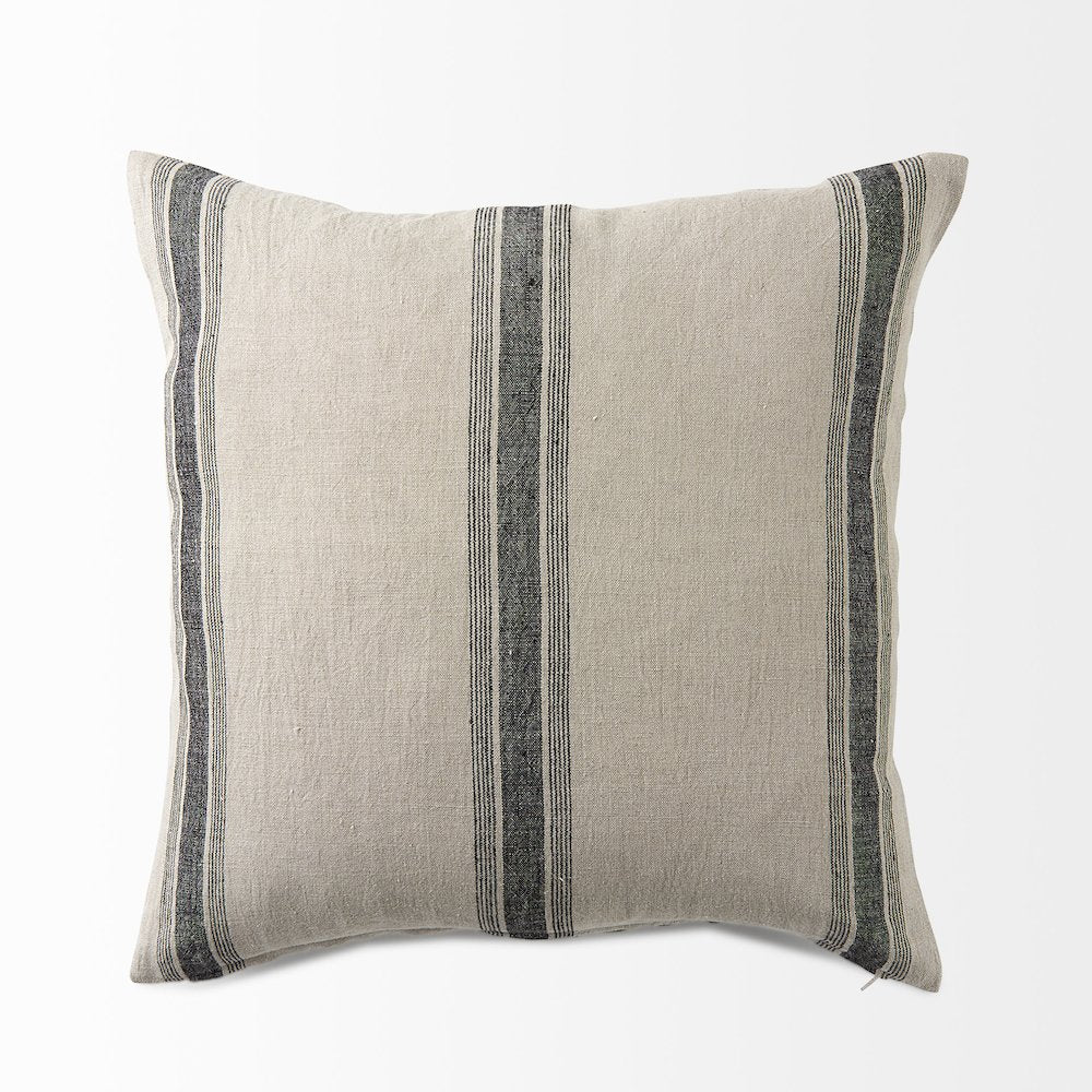 20L X 20W Beige And Black Fabric Striped Decorative Pillow Cover