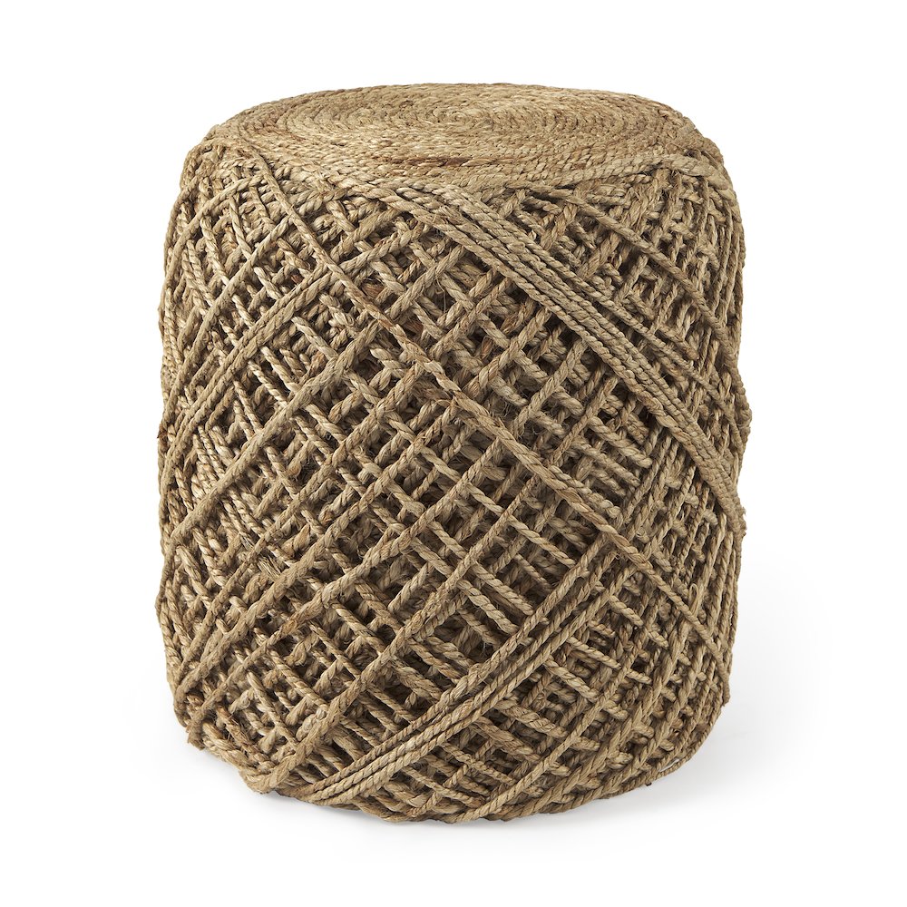 Allium Brown Handwoven Wool Cylindrical Pouf