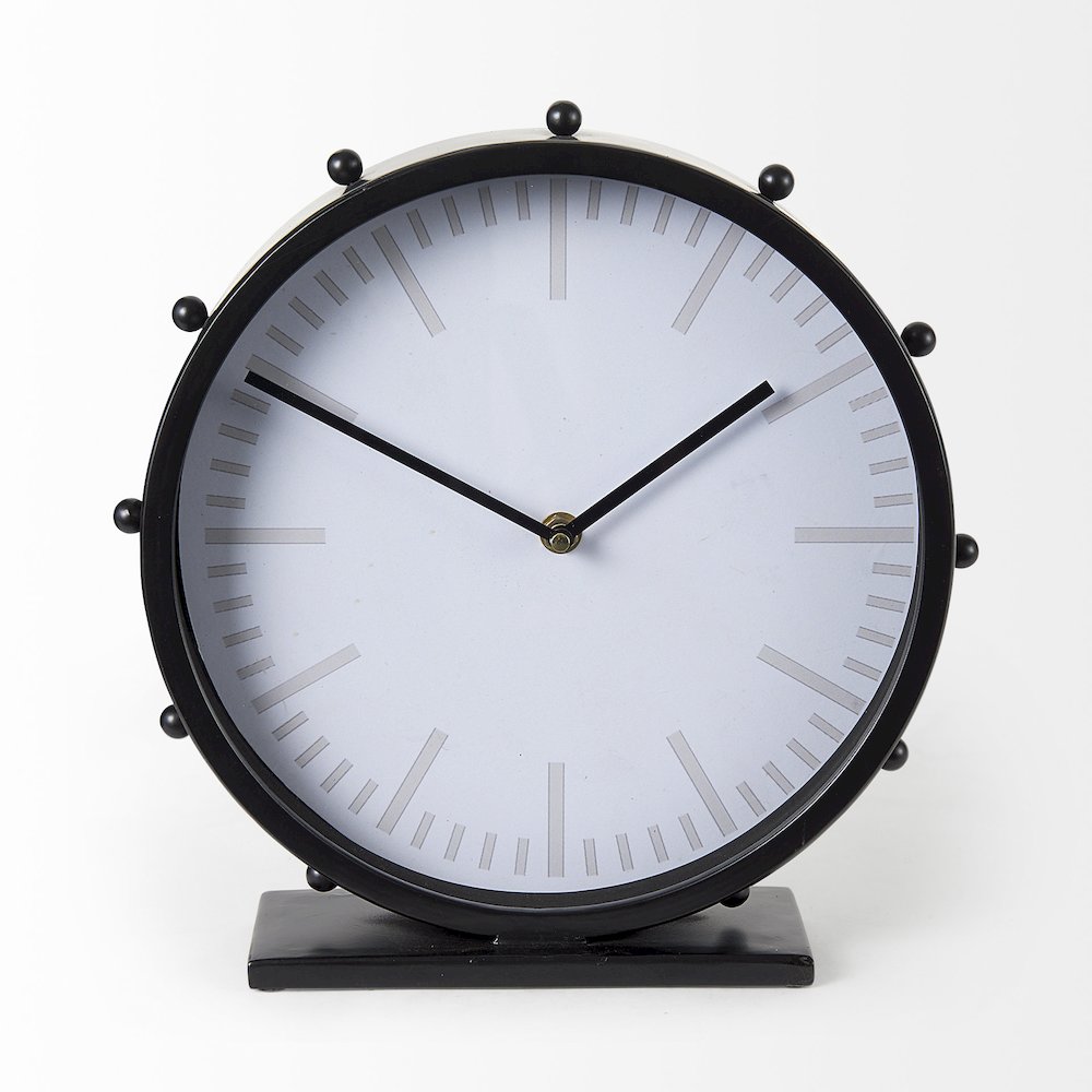 Marian 11.0L x 3.1W x 11.0H Black Studded Round Table Clock