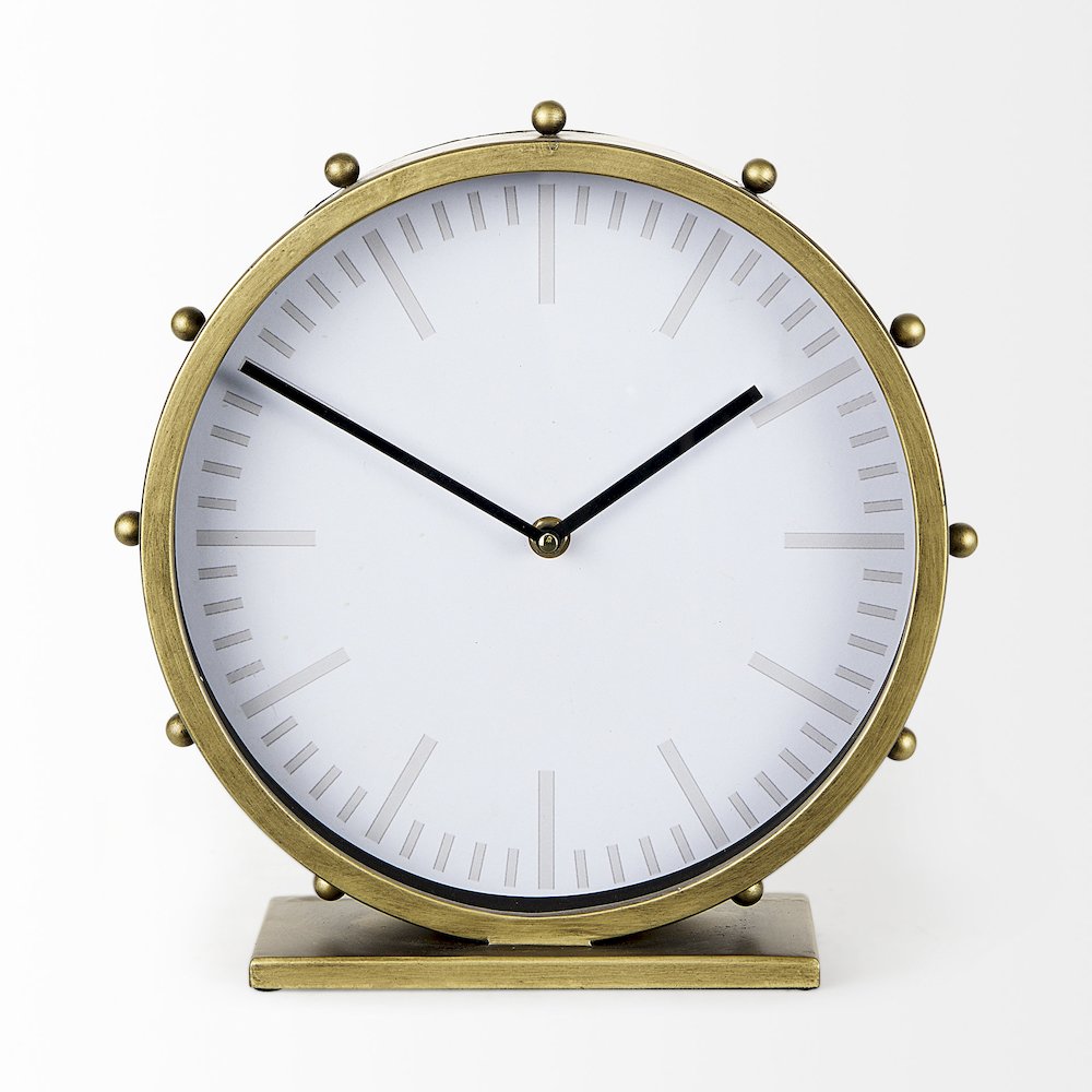 Marian 11.0L x 3.1W x 11.0H Gold MetalStuds Round Table Clock