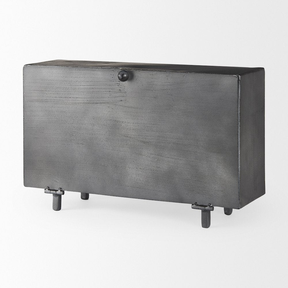 Harvey 13.0L x 4.5W x 8.1H Black Metal and Wood Rectangular Table Clock