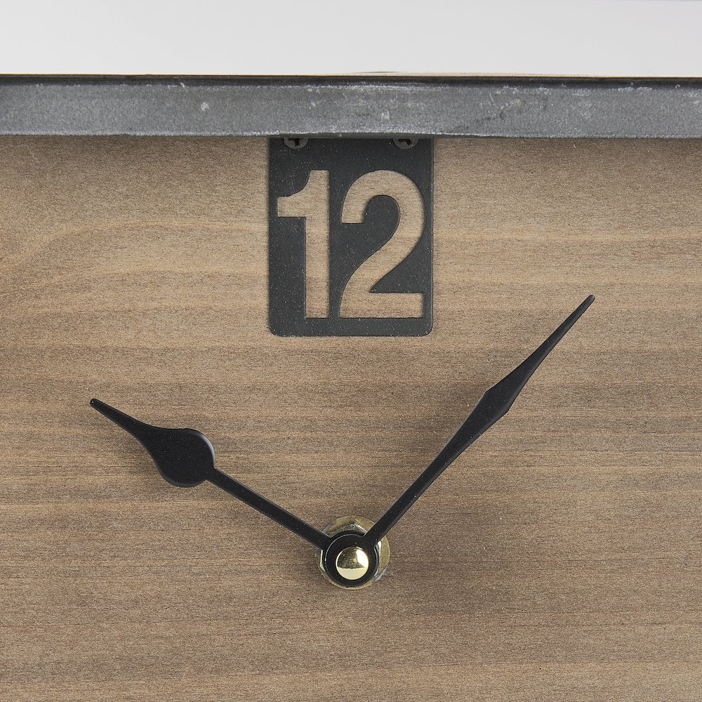 Harvey 13.0L x 4.5W x 8.1H Black Metal and Wood Rectangular Table Clock