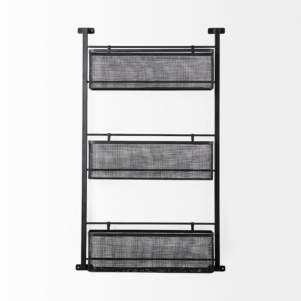 Macrinus 23.4L x 5.5W x 38.6H Black MetalMesh Wall Mounted Shelf