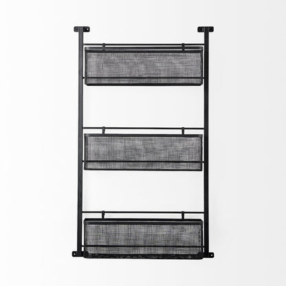 Macrinus 23.4L x 5.5W x 38.6H Black MetalMesh Wall Mounted Shelf