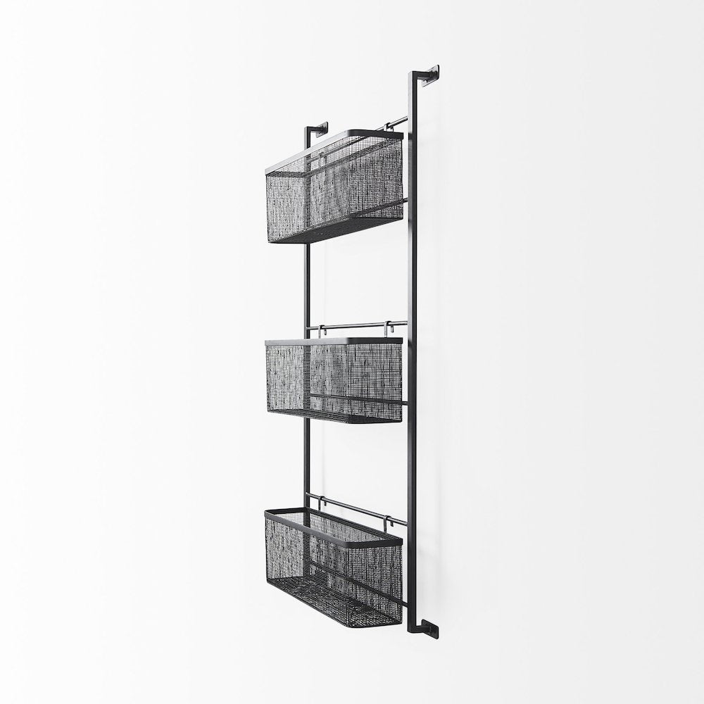 Macrinus 23.4L x 5.5W x 38.6H Black MetalMesh Wall Mounted Shelf