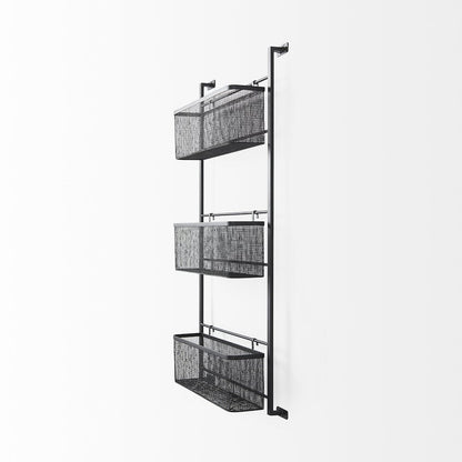 Macrinus 23.4L x 5.5W x 38.6H Black MetalMesh Wall Mounted Shelf