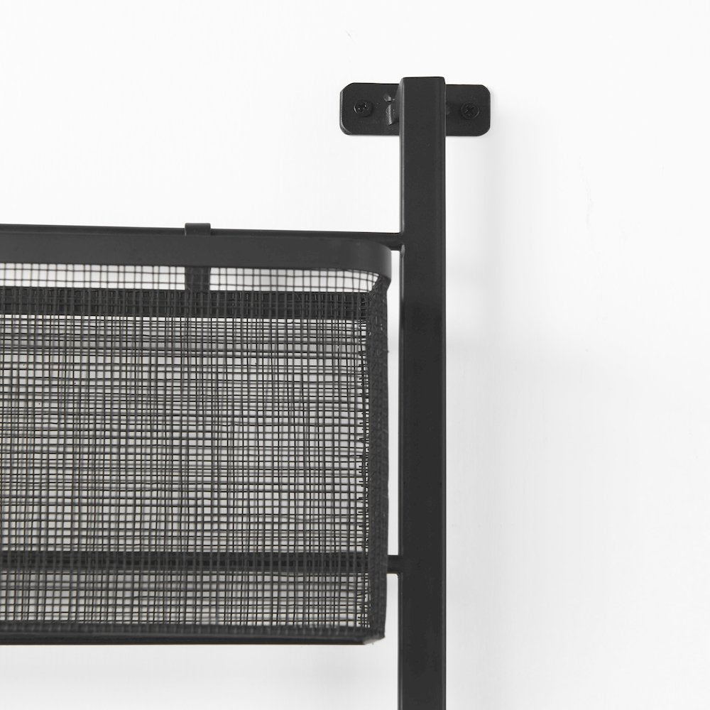 Macrinus 23.4L x 5.5W x 38.6H Black MetalMesh Wall Mounted Shelf