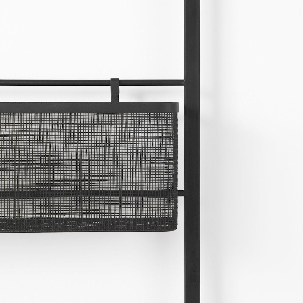 Macrinus 23.4L x 5.5W x 38.6H Black MetalMesh Wall Mounted Shelf