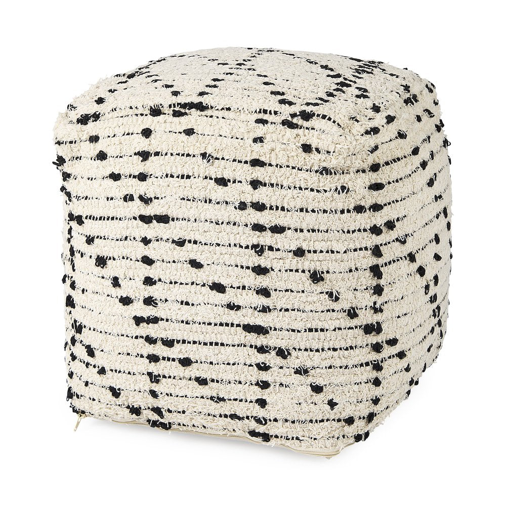 Aaroh16.0L x 16.0W x 16.0H Cream/Black Cotton Patterned Pouf