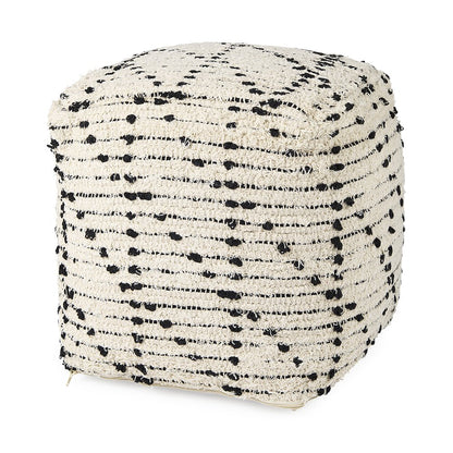 Aaroh16.0L x 16.0W x 16.0H Cream/Black Cotton Patterned Pouf
