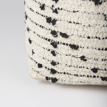 Aaroh16.0L x 16.0W x 16.0H Cream/Black Cotton Patterned Pouf