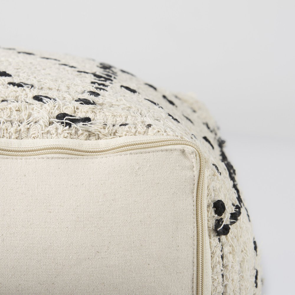 Aaroh16.0L x 16.0W x 16.0H Cream/Black Cotton Patterned Pouf