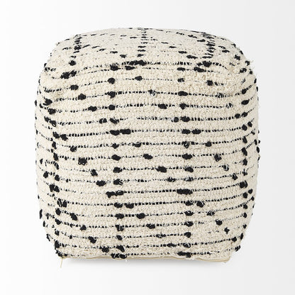 Aaroh16.0L x 16.0W x 16.0H Cream/Black Cotton Patterned Pouf
