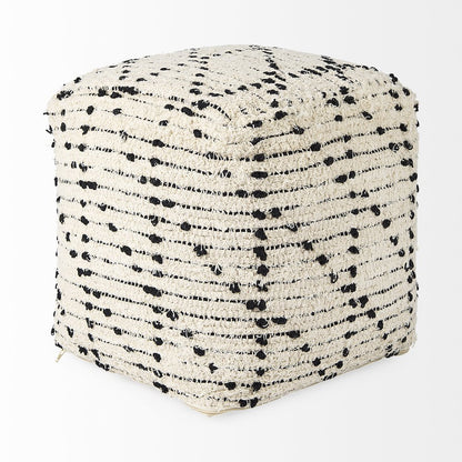 Aaroh16.0L x 16.0W x 16.0H Cream/Black Cotton Patterned Pouf
