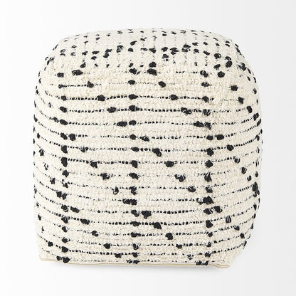 Aaroh16.0L x 16.0W x 16.0H Cream/Black Cotton Patterned Pouf