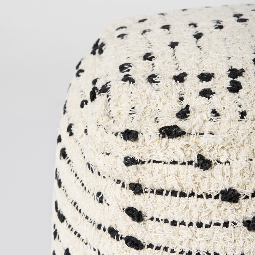 Aaroh16.0L x 16.0W x 16.0H Cream/Black Cotton Patterned Pouf