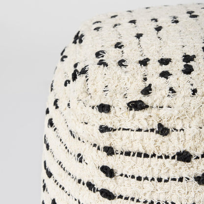 Aaroh16.0L x 16.0W x 16.0H Cream/Black Cotton Patterned Pouf