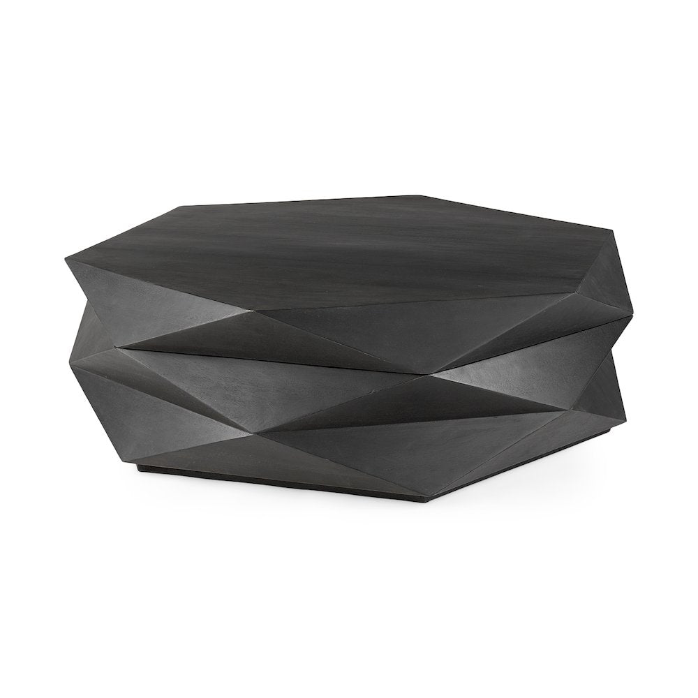 Black Solid Wood Hexagonal Storage Coffee Table
