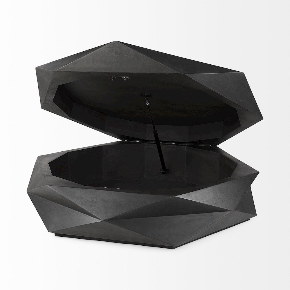 Black Solid Wood Hexagonal Storage Coffee Table