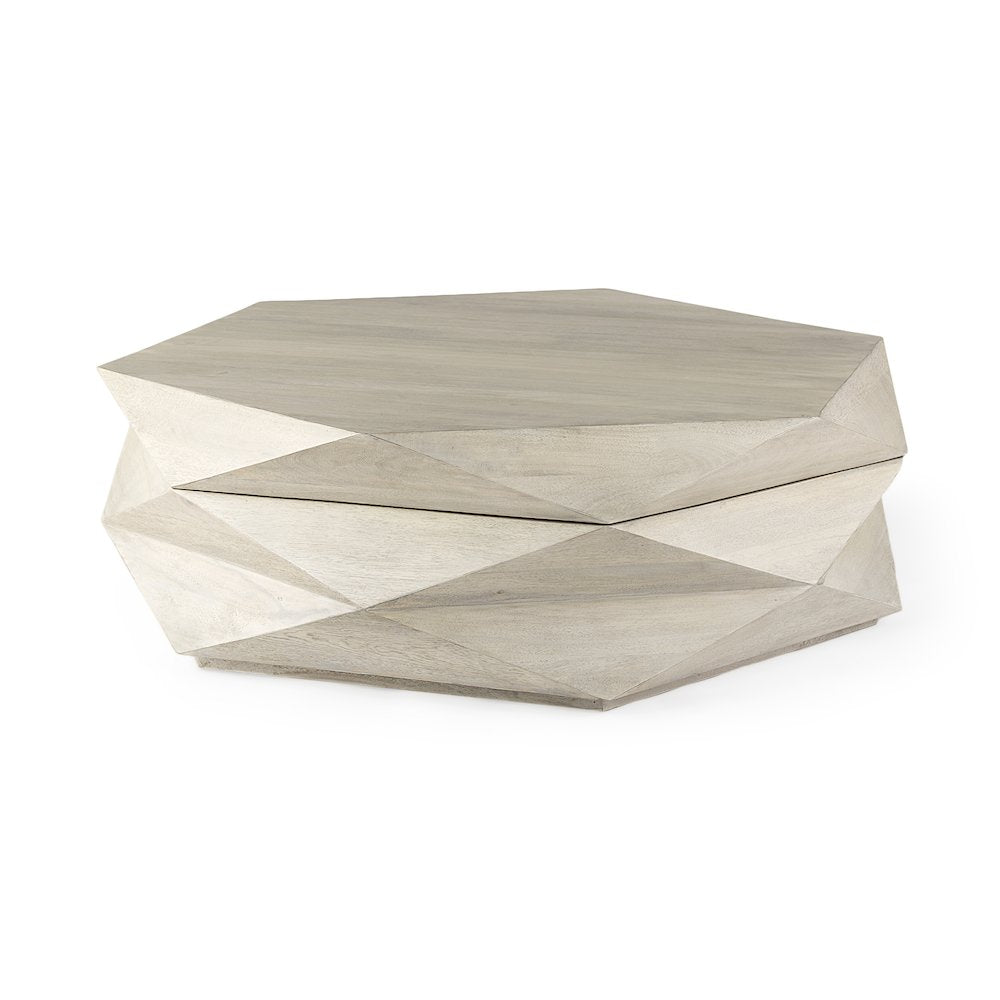 Natural Solid Wood Hexagonal Storage Coffee Table