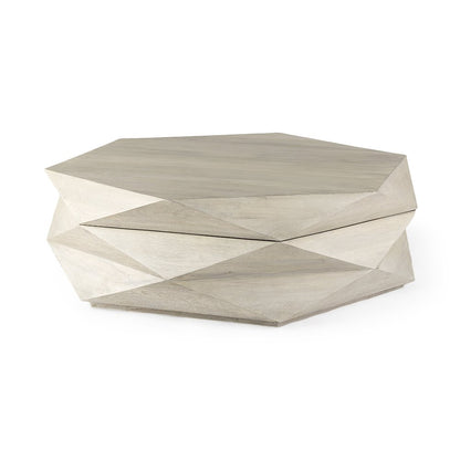Natural Solid Wood Hexagonal Storage Coffee Table