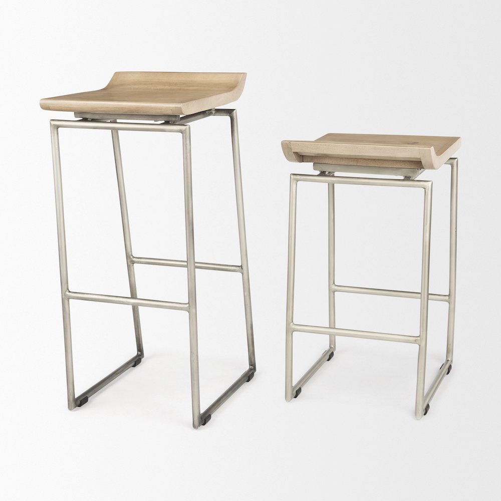 14.0L X 15.8W X 25.8H Brown Woodsilver Metal Frame Counterstool