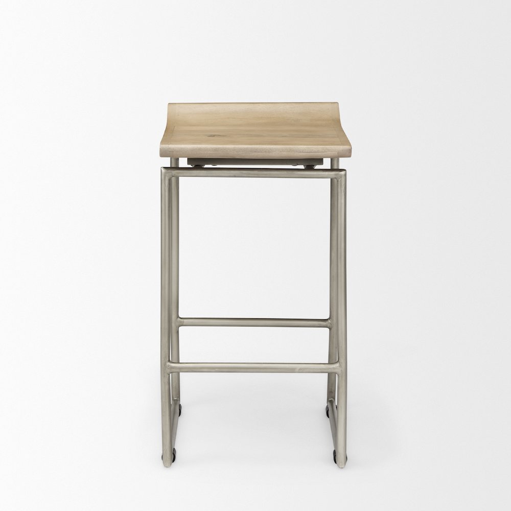 14.0L X 15.8W X 25.8H Brown Woodsilver Metal Frame Counterstool