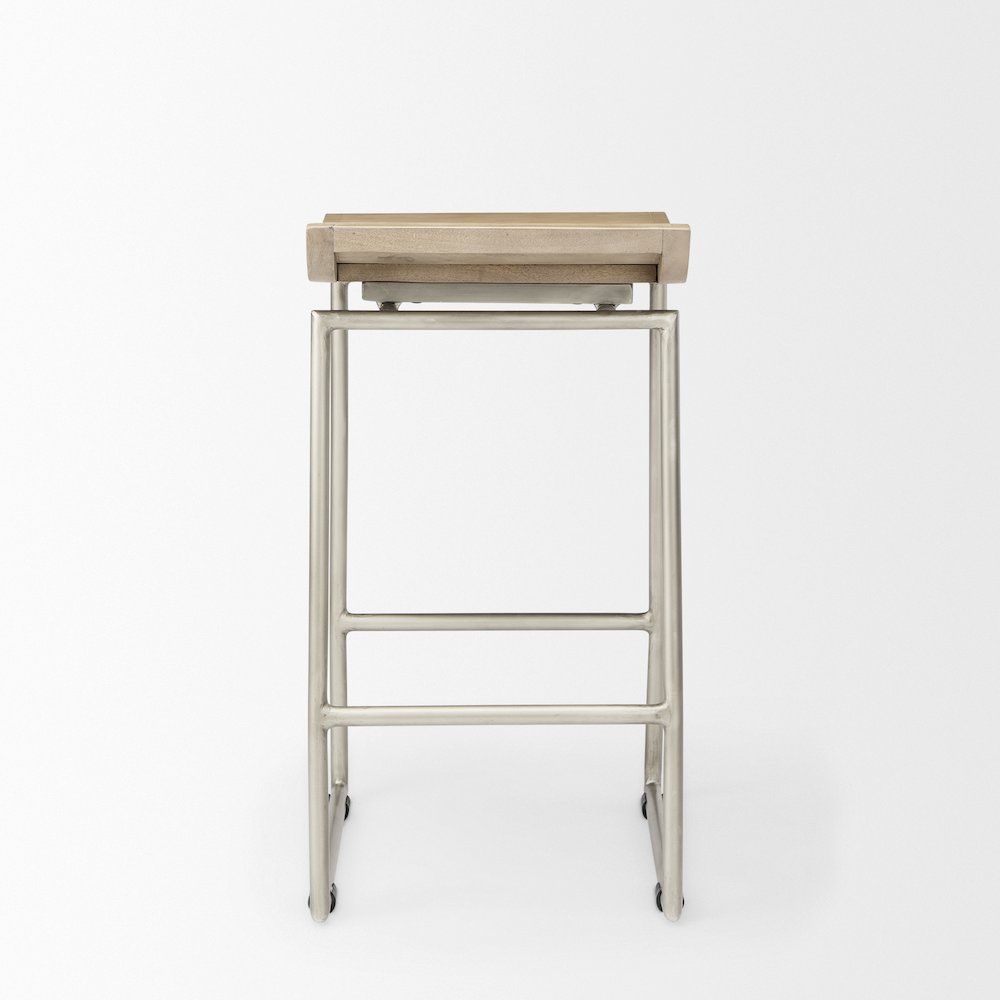 14.0L X 15.8W X 25.8H Brown Woodsilver Metal Frame Counterstool