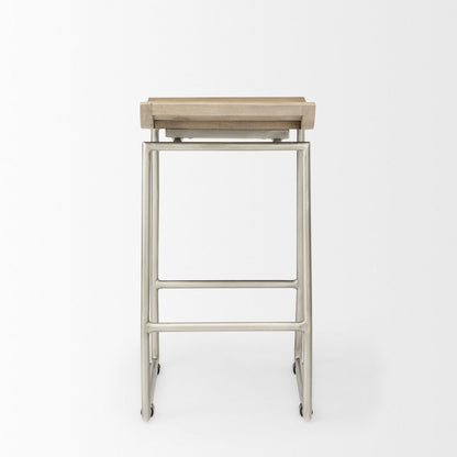 14.0L X 15.8W X 25.8H Brown Woodsilver Metal Frame Counterstool