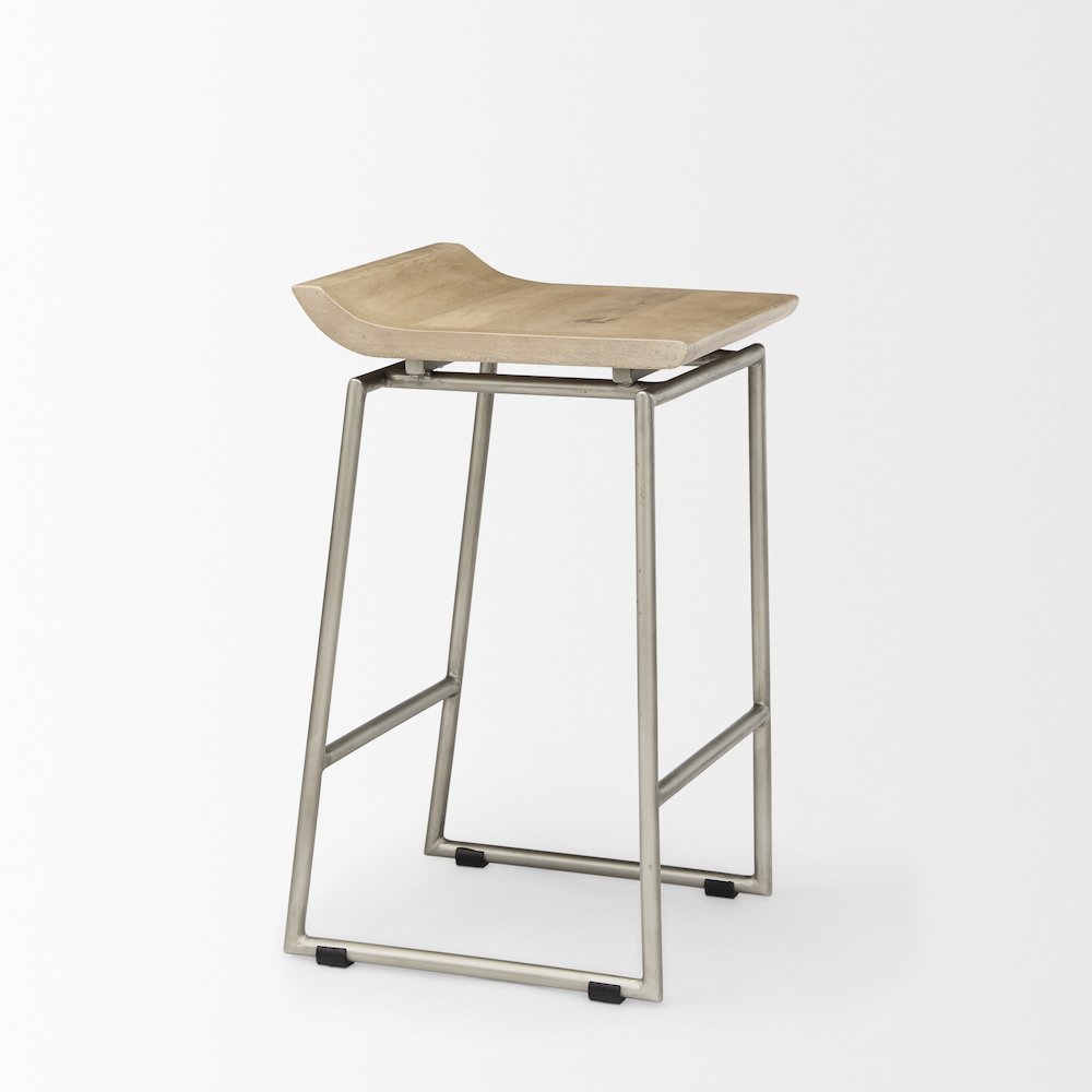 14.0L X 15.8W X 25.8H Brown Woodsilver Metal Frame Counterstool