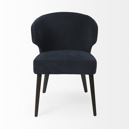 Navy Fabric Seat Dark Brown Wooden Legs Wingback Dining Chair