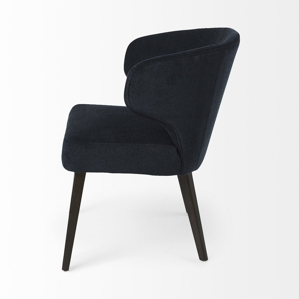 Navy Fabric Seat Dark Brown Wooden Legs Wingback Dining Chair