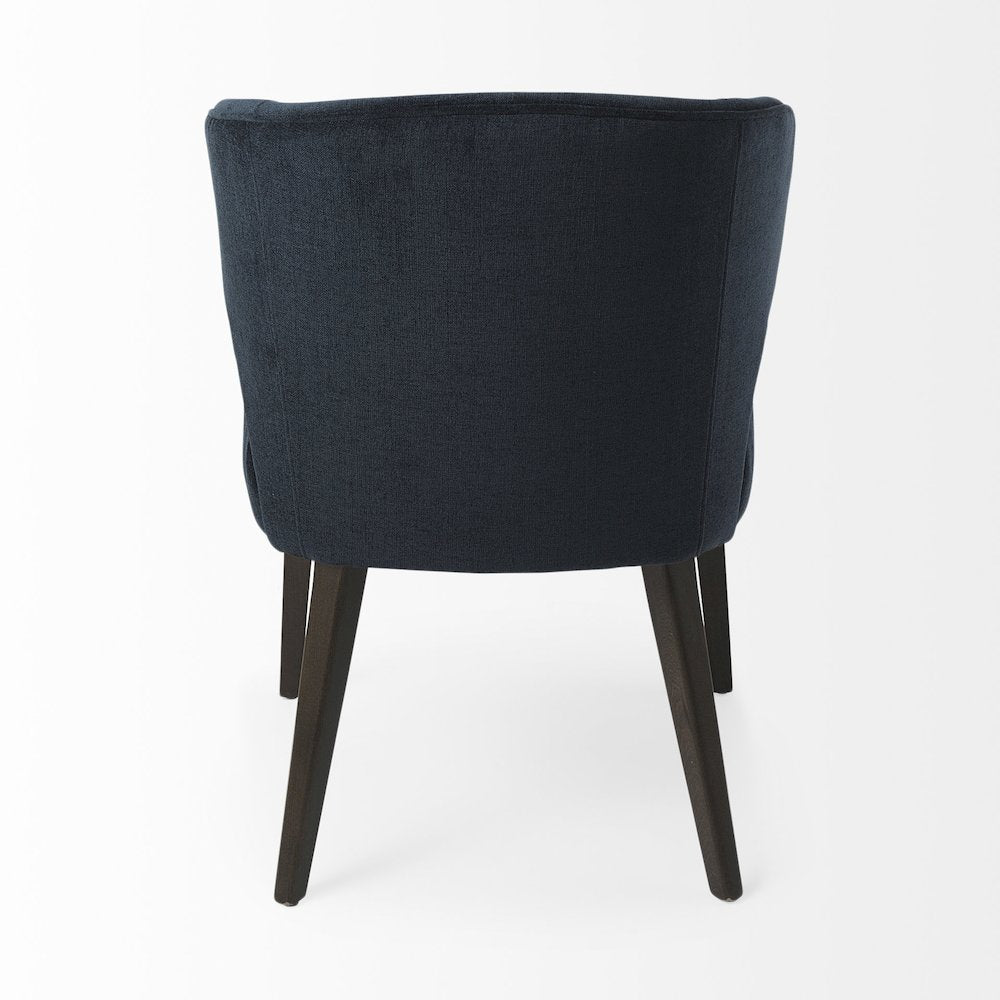 Navy Fabric Seat Dark Brown Wooden Legs Wingback Dining Chair
