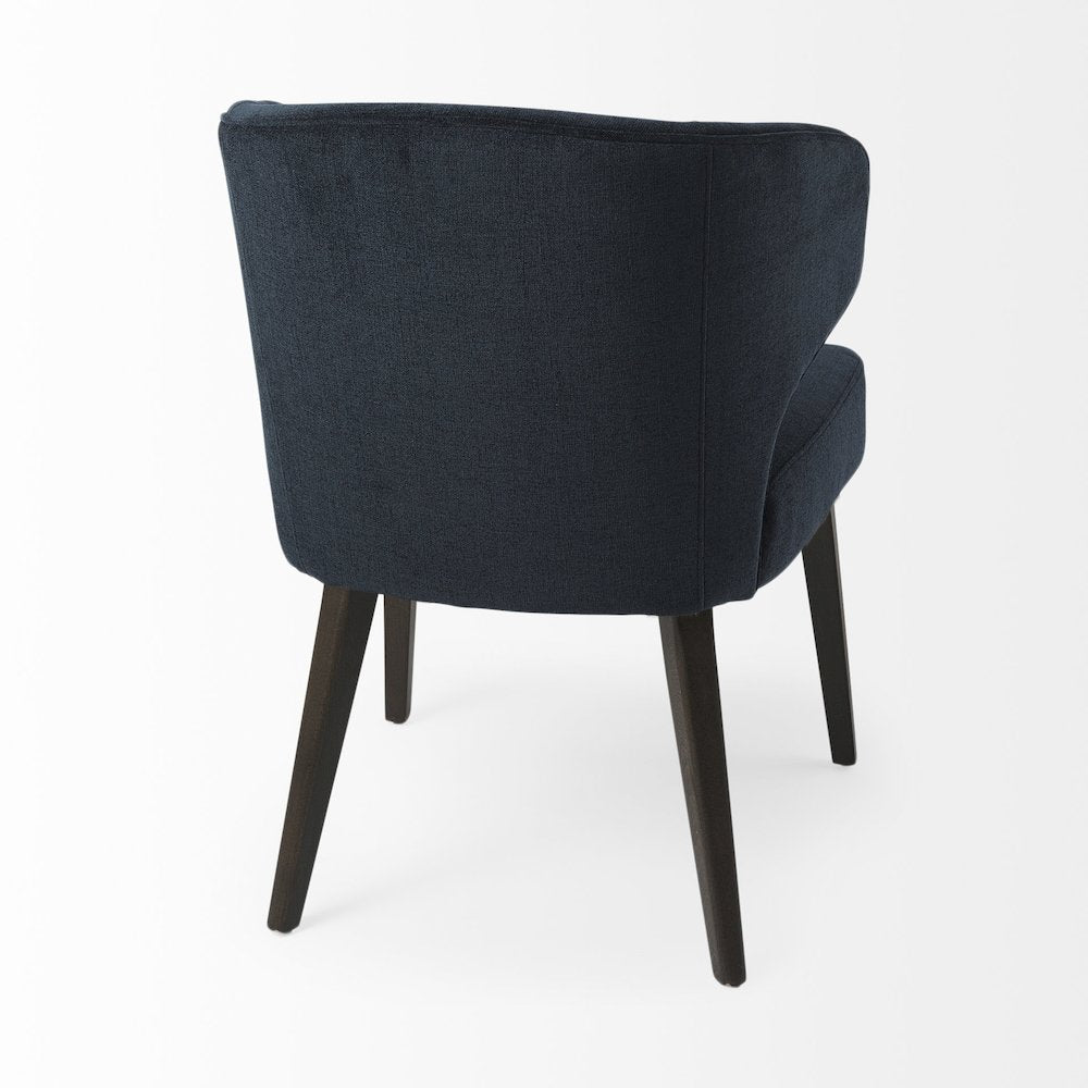 Navy Fabric Seat Dark Brown Wooden Legs Wingback Dining Chair
