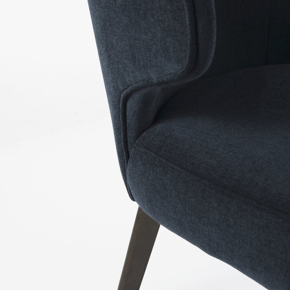 Navy Fabric Seat Dark Brown Wooden Legs Wingback Dining Chair