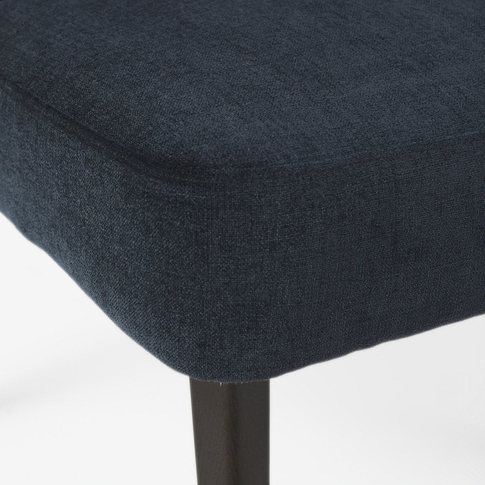 Navy Fabric Seat Dark Brown Wooden Legs Wingback Dining Chair