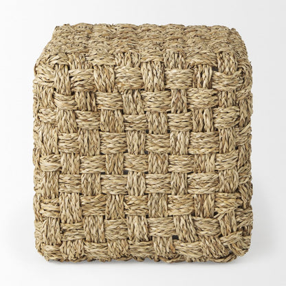 Adele  17.7L x 17.7W x 17.7H Medium Brown Seagrass Woven Square Pouf