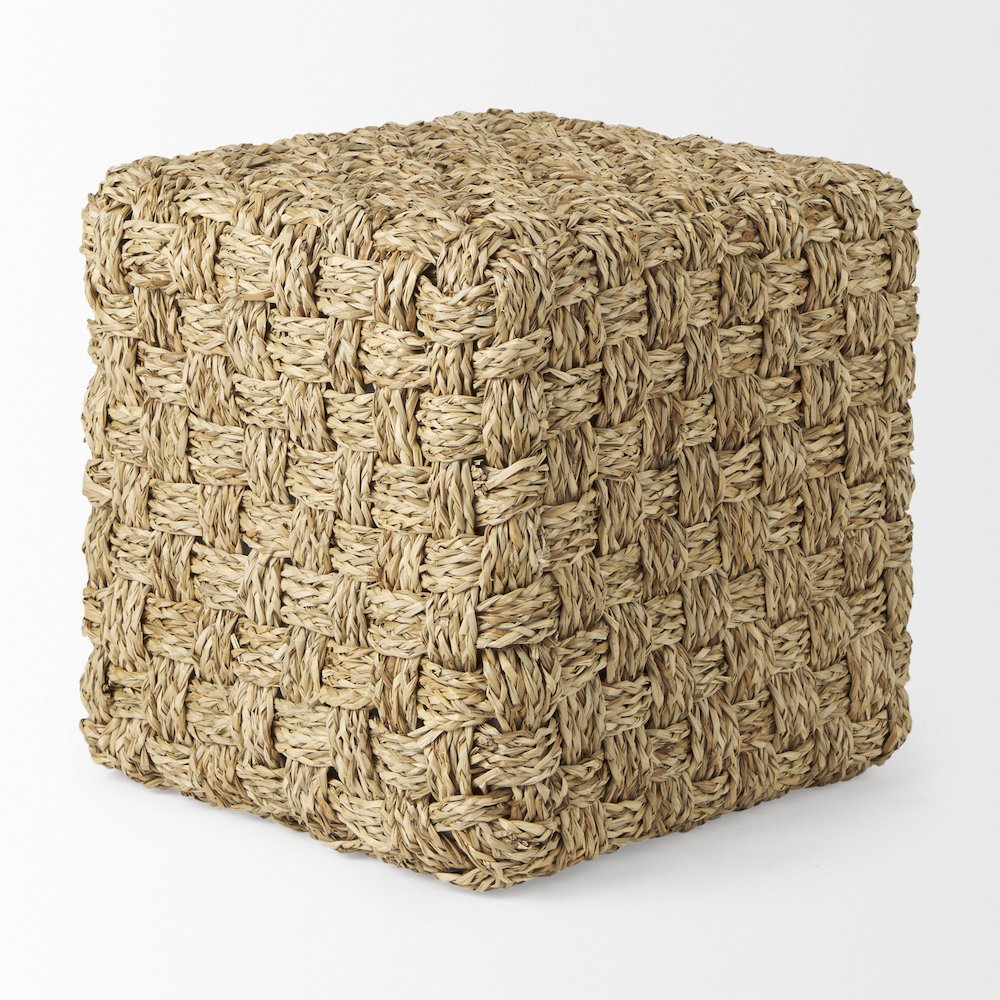 Adele  17.7L x 17.7W x 17.7H Medium Brown Seagrass Woven Square Pouf