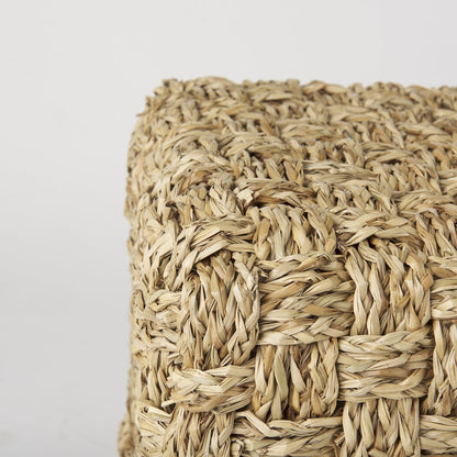 Adele  17.7L x 17.7W x 17.7H Medium Brown Seagrass Woven Square Pouf