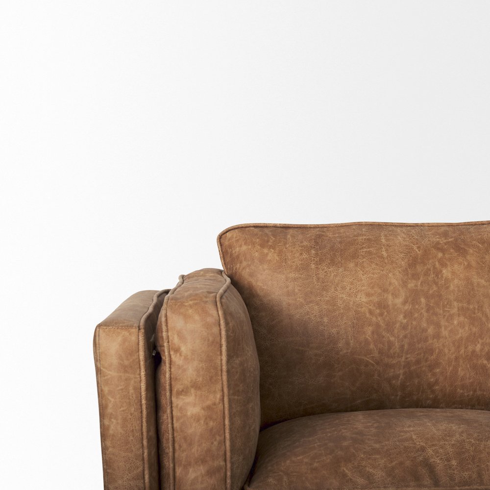 Cognac Brown Faux Leather Three Seater Sofa Medium Brown Wooden Legs
