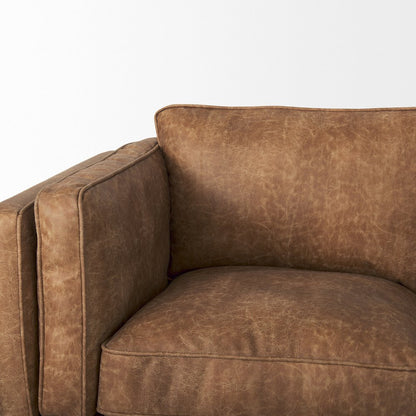 Cognac Brown Faux Leather Three Seater Sofa Medium Brown Wooden Legs