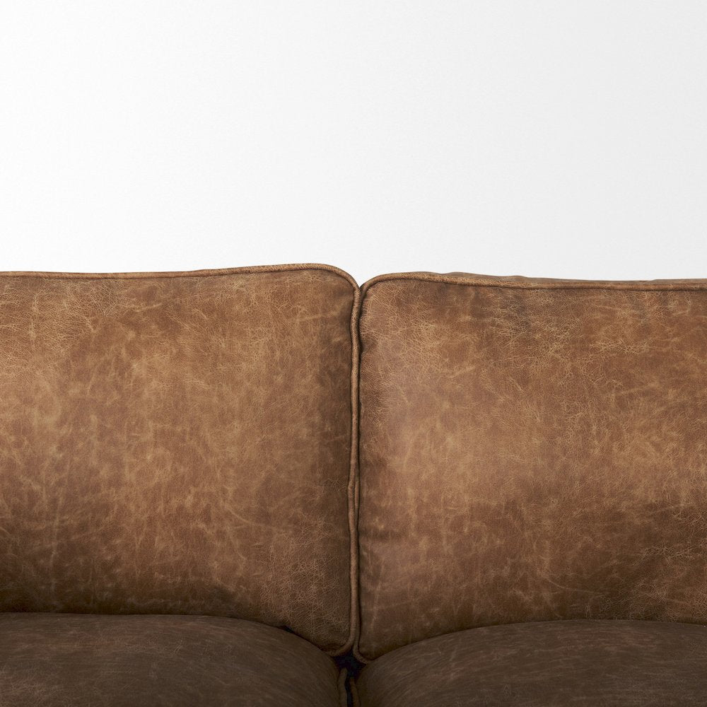Cognac Brown Faux Leather Three Seater Sofa Medium Brown Wooden Legs