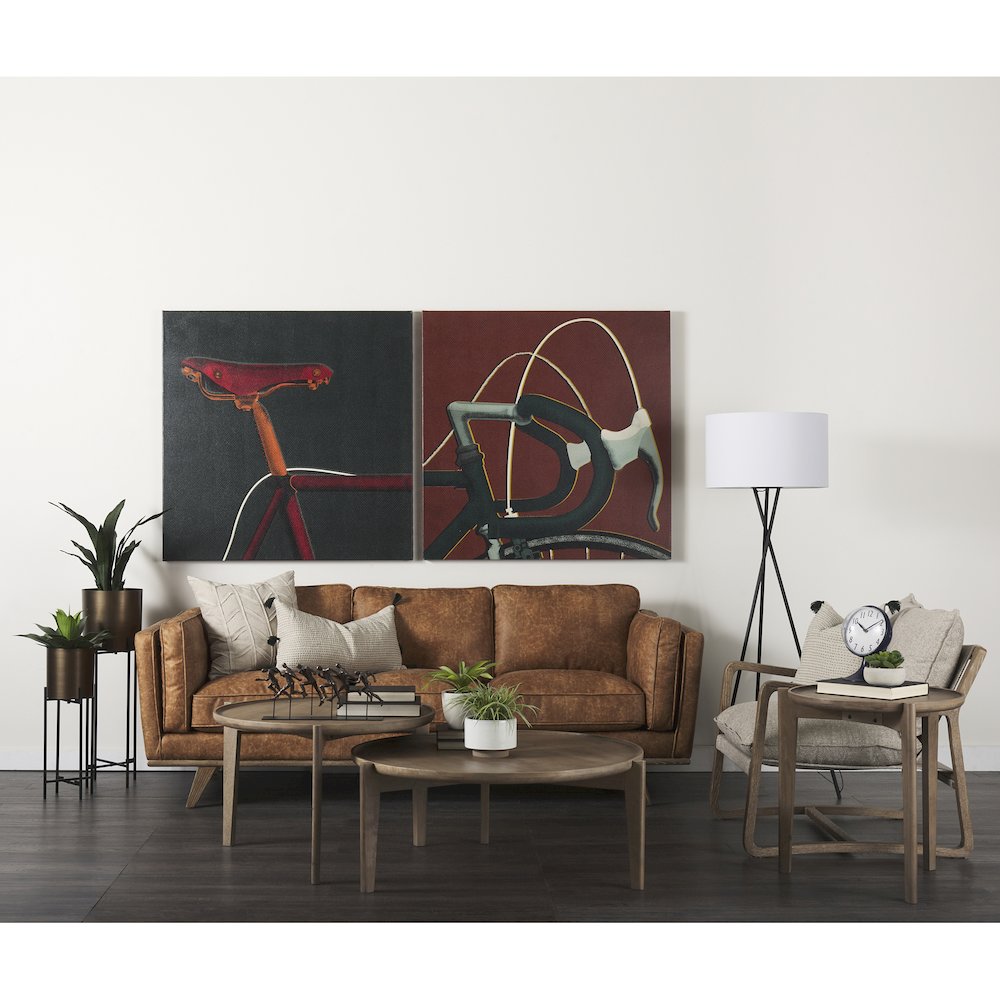 Cognac Brown Faux Leather Three Seater Sofa Medium Brown Wooden Legs