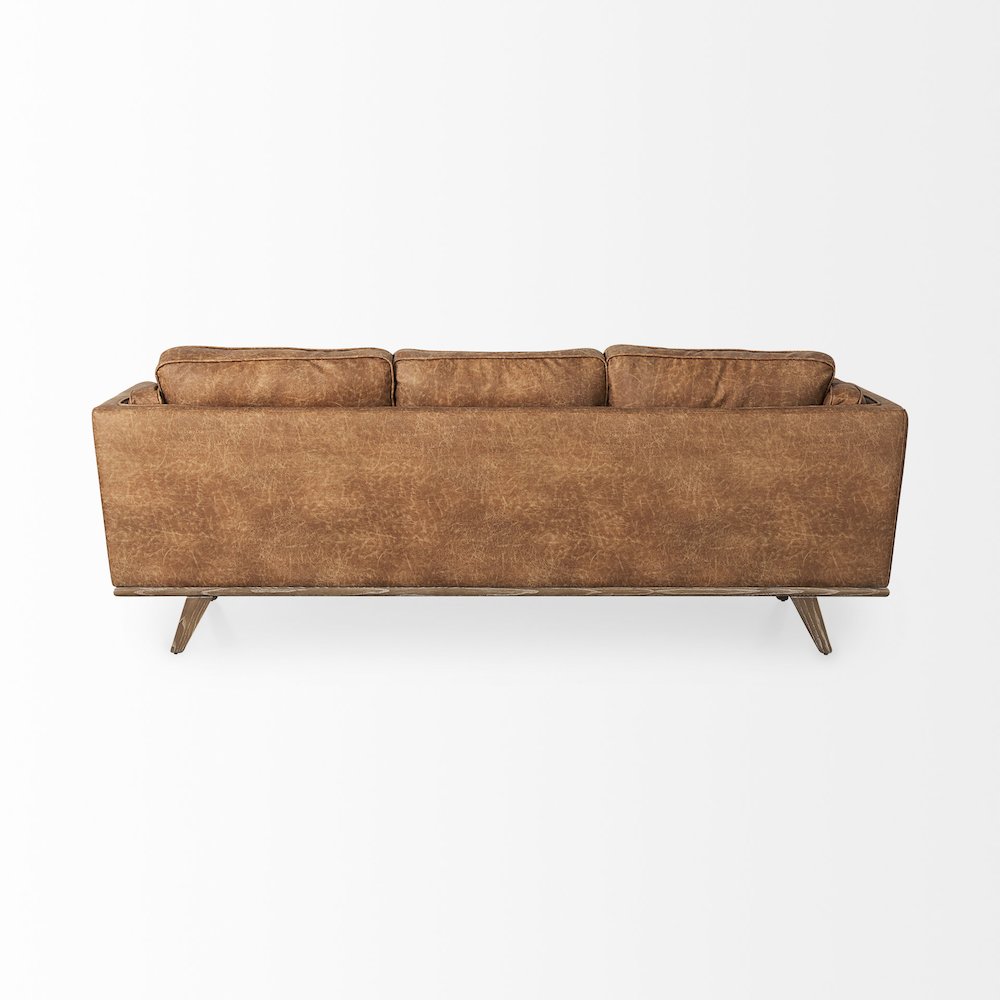 Cognac Brown Faux Leather Three Seater Sofa Medium Brown Wooden Legs