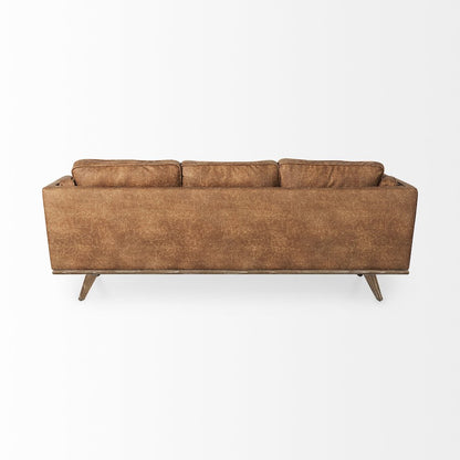 Cognac Brown Faux Leather Three Seater Sofa Medium Brown Wooden Legs