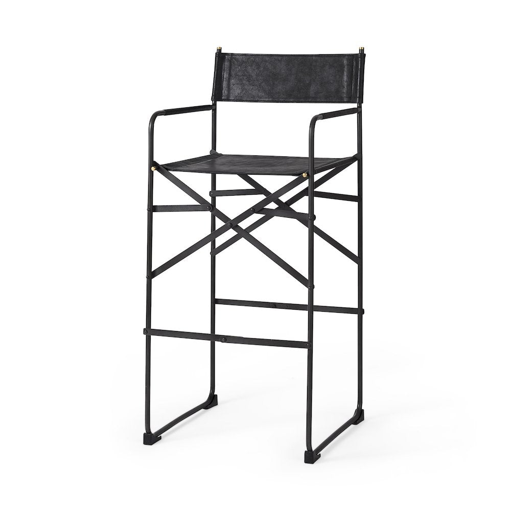 19.3L X 19.3W X 44.1H Black Leather Seatblack Iron Frame Bar Stool