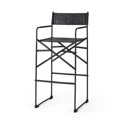 19.3L X 19.3W X 44.1H Black Leather Seatblack Iron Frame Bar Stool